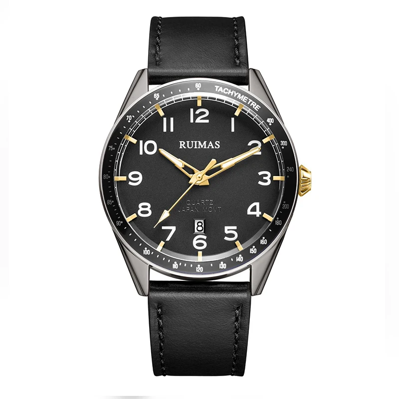 RUIMAS Простые повседневные Роскошные Кварцевые часы мужские военные кожаные