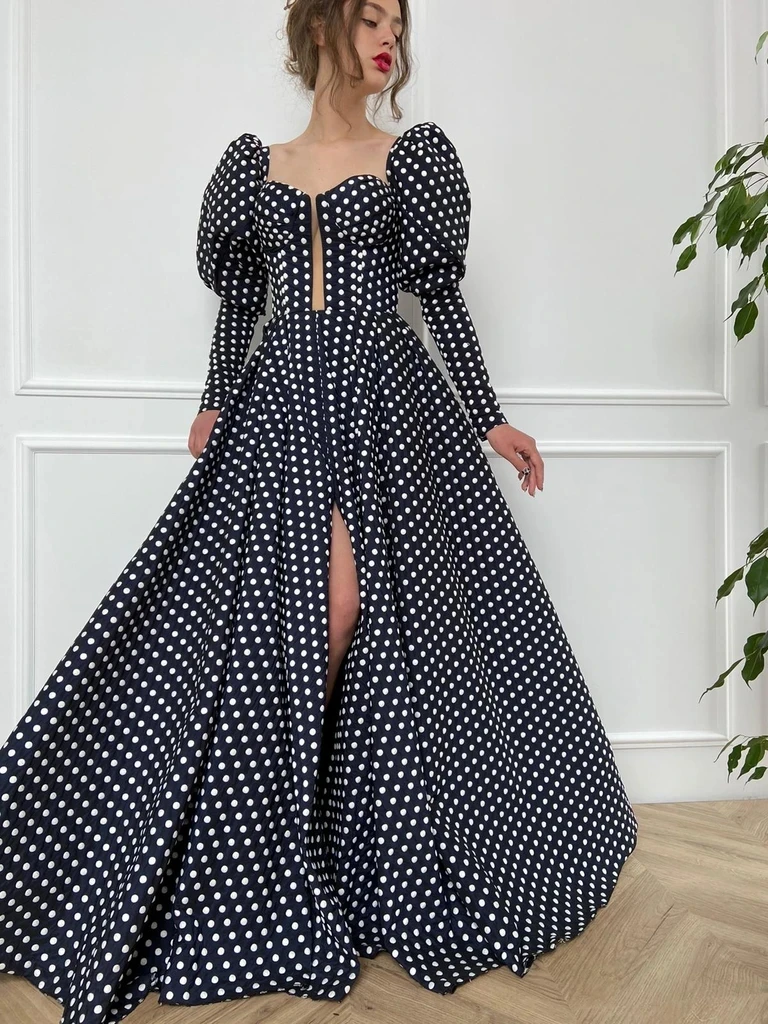 

Black Moroccan Evening Dresses A-line Sweetheart Long Sleeves Slit Long Turkey Dubai Saudi Arabia Prom Dress Gown