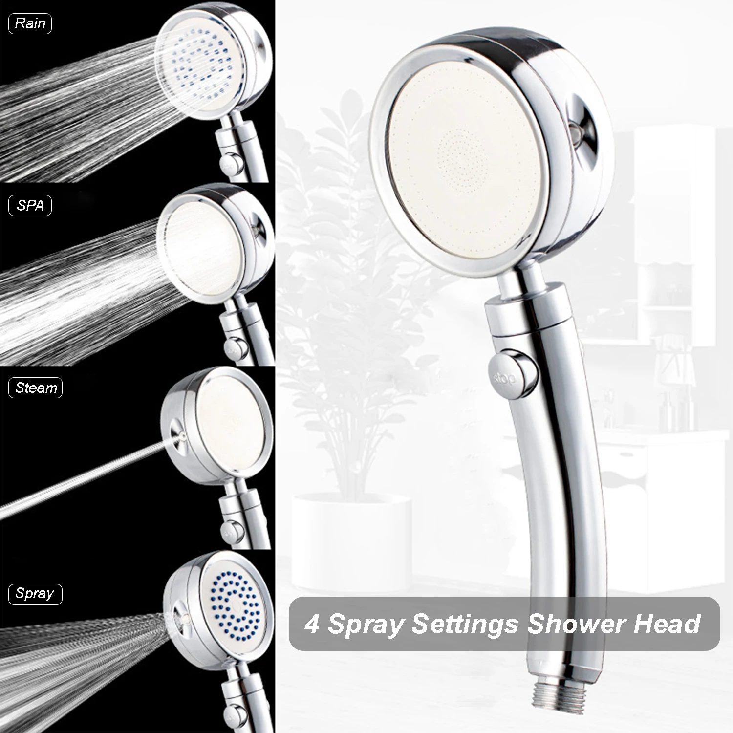 

4 Spray Settings Bath Shower Adjustable Jetting Shower Head High Pressure Saving water Bathroom Anion Filter Shower SPA Nozzle