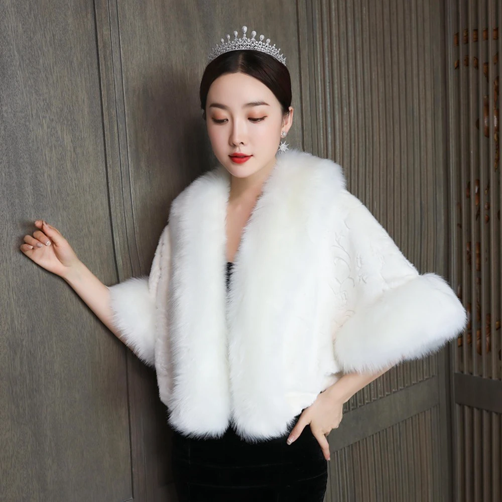 

Fur Wrap Faux Fur Shawl Shrugs for Women Long Fur Edge Faux Fur Coat