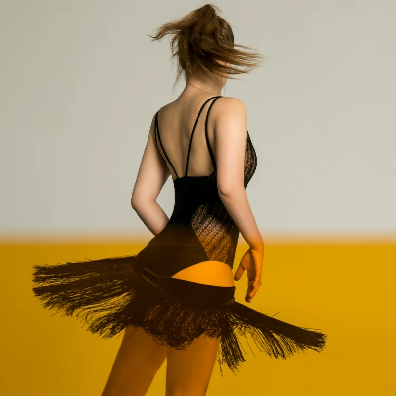 Новое платье для латинских танцев женское сексуальное кружевное с бахромой