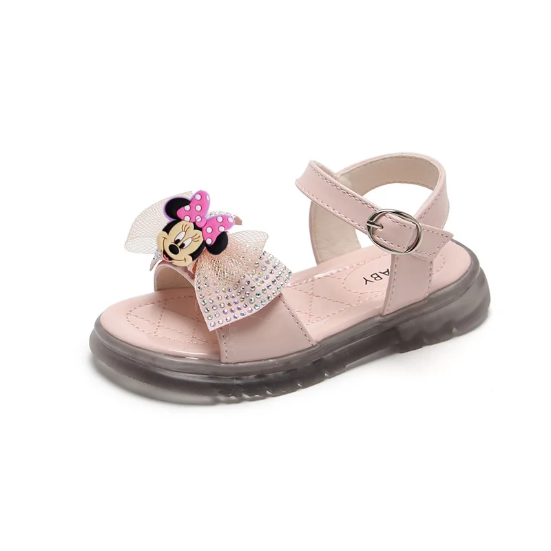 

Disney Girls Princess Sandals 2021mickey Spring Summer New Fashion Soft-soled Children's Shoes Flat Heel Buckle Bow Beach Shoes