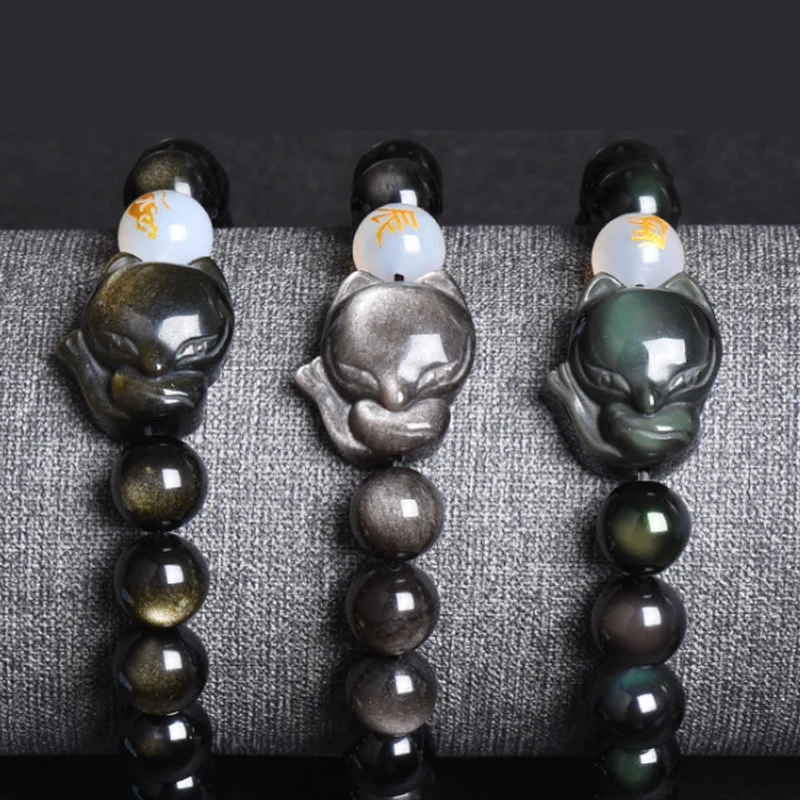 Natural Black Yaoshi Male And Female Fox Zodiac Bracelet Moves Money To Transfer lovers' Gold Yaoshi Buddha Pearl Bracel