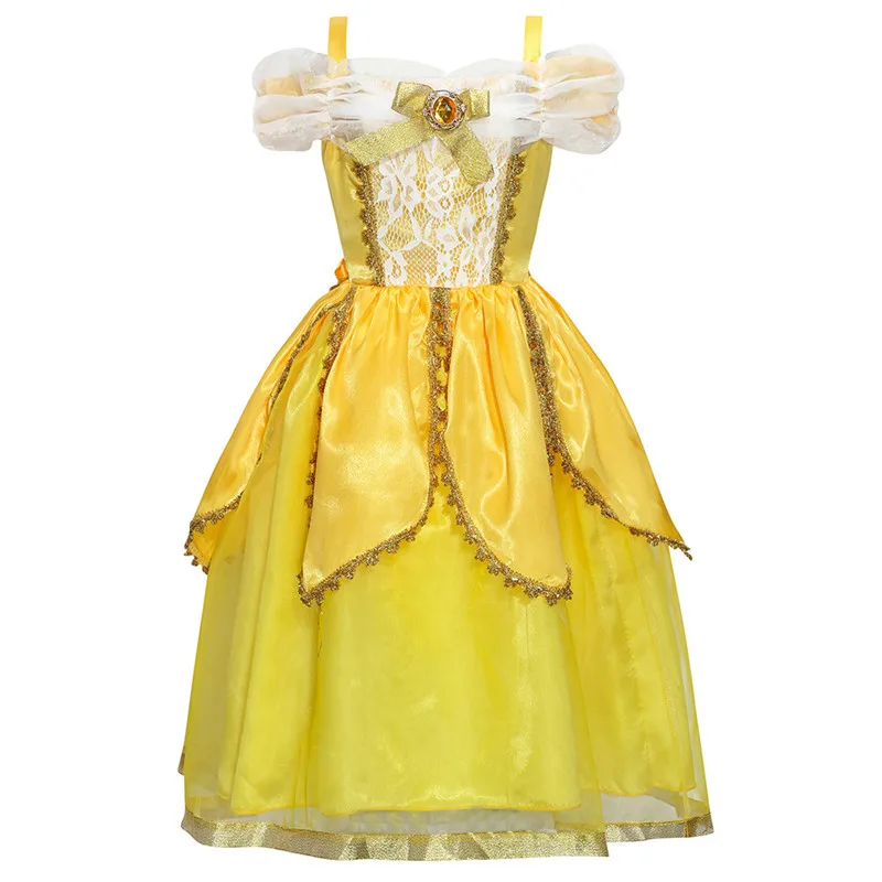 Disney Belle/Детское платье принцессы; платье принцессы с бантом и принтом для девочек - Цвет: 1
