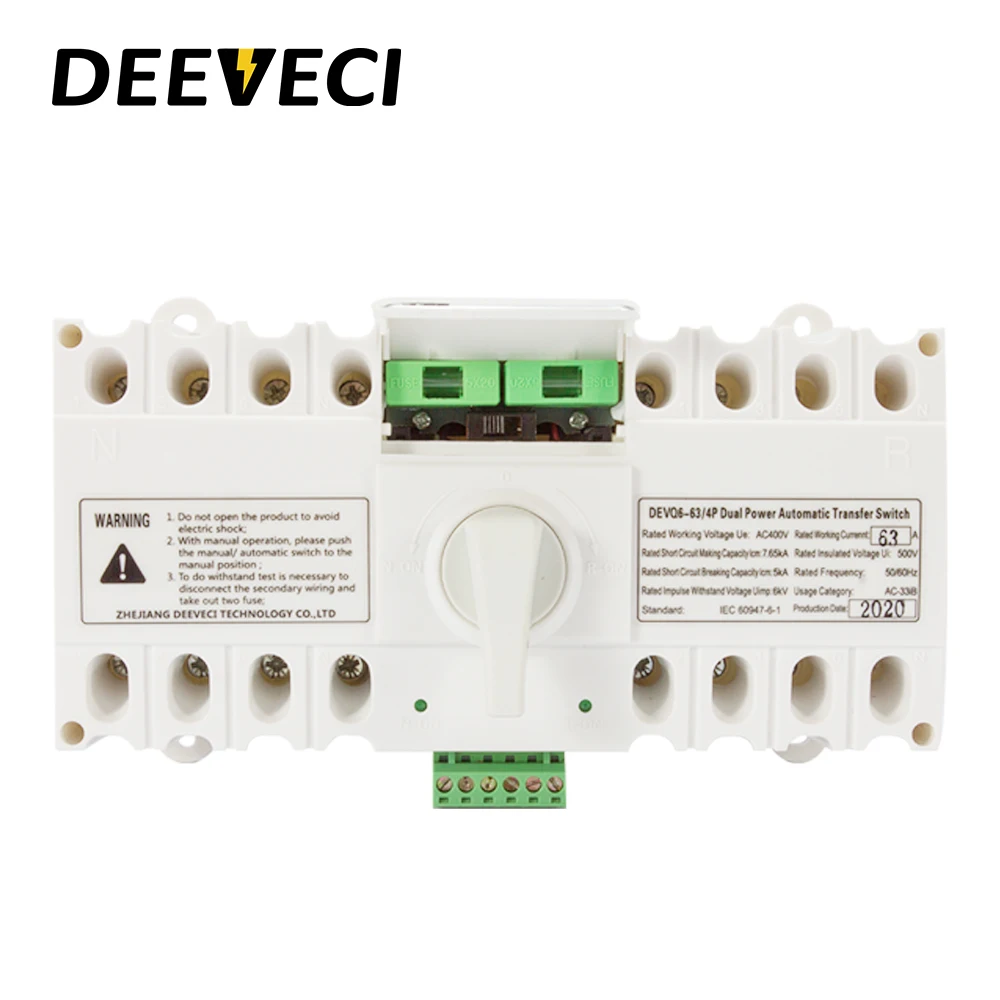 DEEVECI 16A 32A 40A 63A ATSE 220V 4P переключатель переключения с автоматическим переключением двойной мощности CE ATS для домашнего использования, белого цвета.