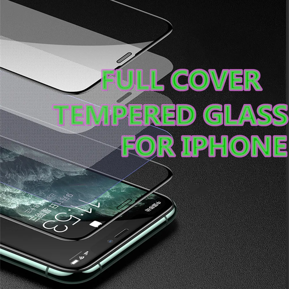 

Screen Protectors Full Cover Tempered Glass for iPhone 12 11 Pro Max Cover Glass for iPhone 7 8 Plus X XR XS Max 6 6S Plus