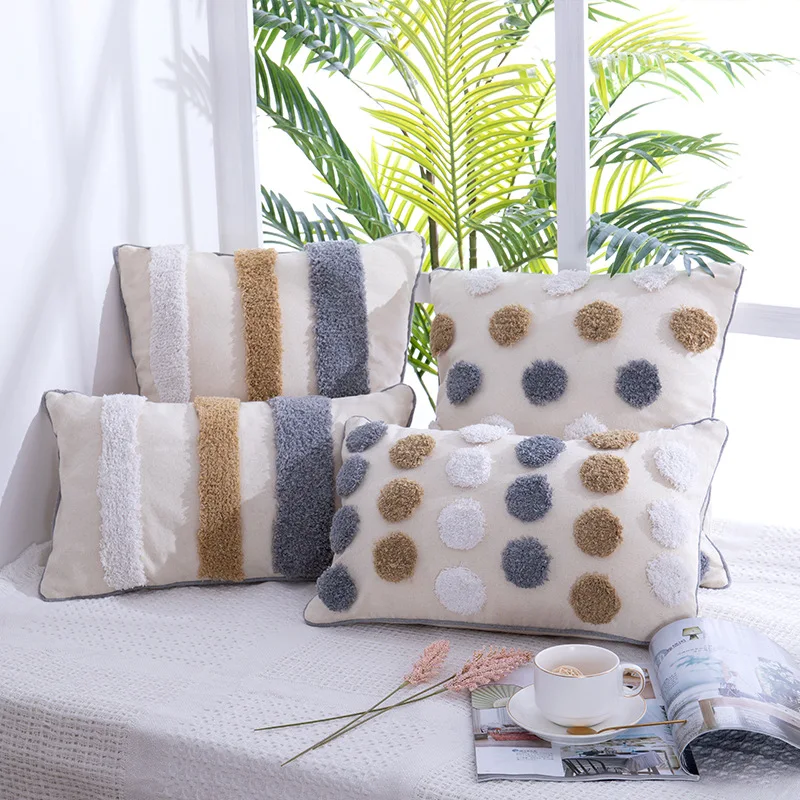 

Cotton Woven Cushion Cover 45x45Cm Beige Tassels Pillowcase 30x50Cm Moroccan Style Tuft for Home Decoration Sofa Bed