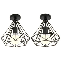 2pcs ceiling light industrial cage shape diamond black chandelier suspension metal iron fixture for kitchen corridor