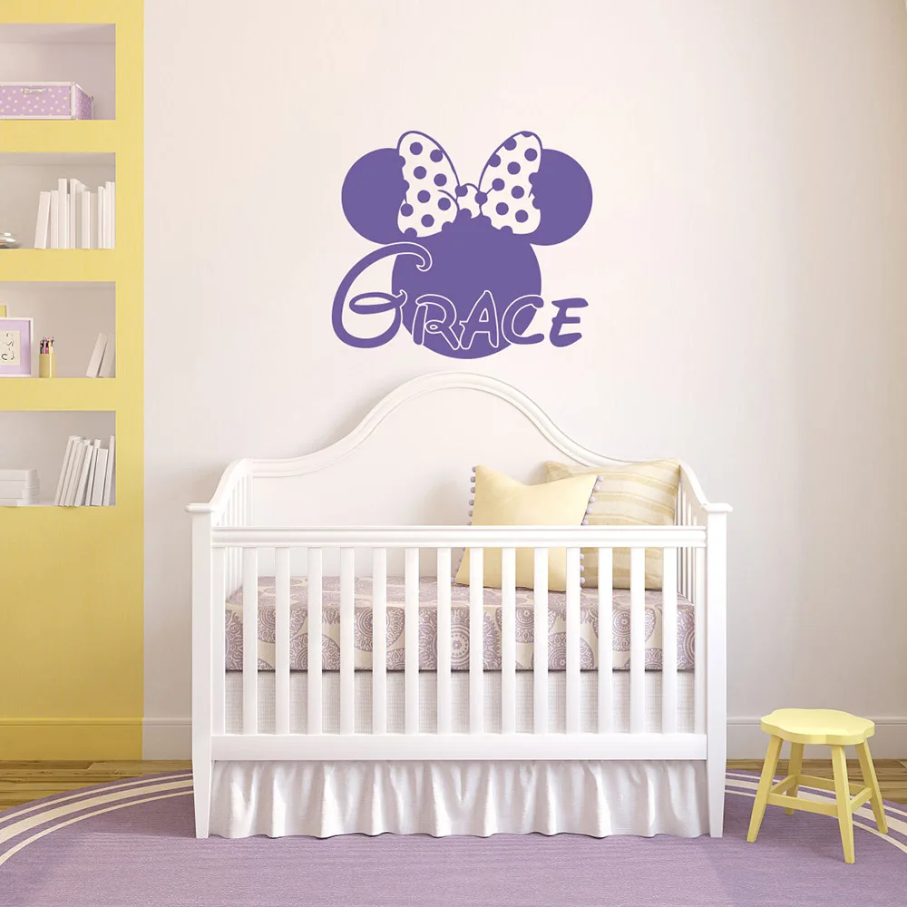 Девушка Настенная Наклейка с именем Минни Микки Маус голова винил Стикеры