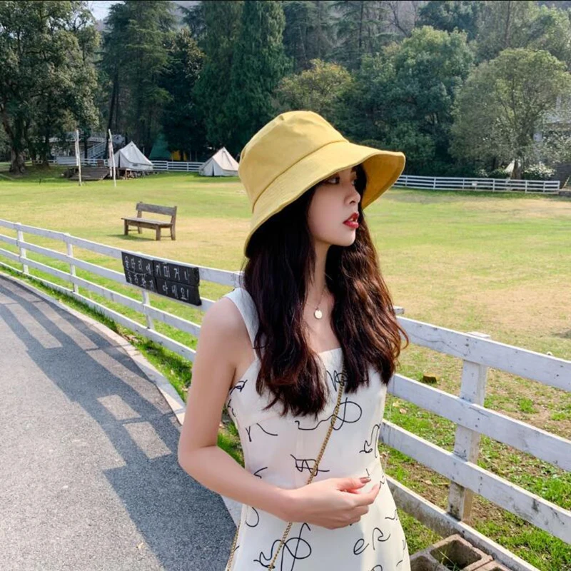 

Spring Literary Japanese Folding New Unisex Cotton Bucket Hats Women Summer Sunscreen Hat 2021 New Fishman Hat dropshipping