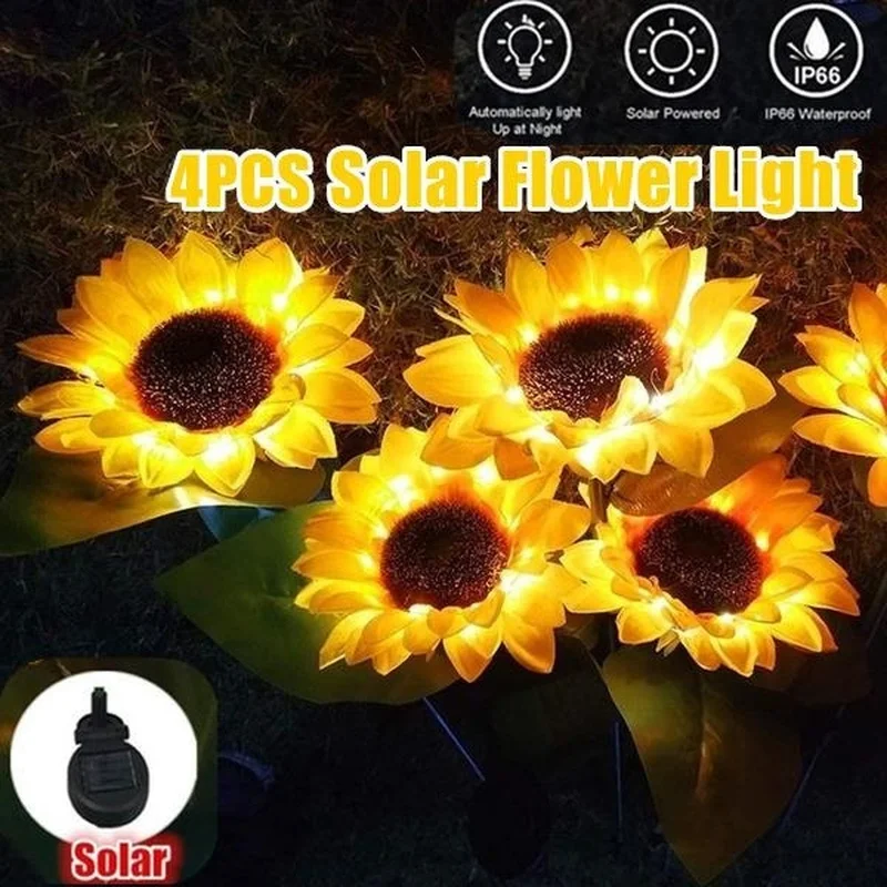 

Уличный фонарь на солнечной батарее, водонепроницаемый светодиодный Подсолнечник для террасы, двора, сада, украшение, имитация лужайки, Рож...