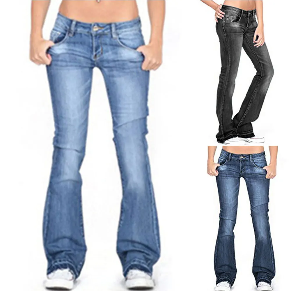 

Women's Fashion Denim Bootcut Pants Bell Bottoms Stretch Skinny Flared Jeans Basic Trousers Plus Size All Match