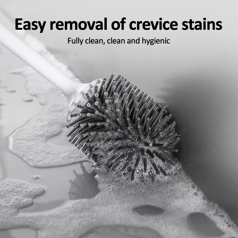 

Silicone Toilet Brush Rubber Head Cleaning Standing Brush Long Handle Wall Hanging Brushes for Toilet Bathroom Cleaning