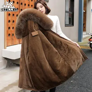 GRELLER 2021 New Fashion Long Winter Coat Women Clothing Wool Liner Hooded Parkas Slim With Fur Coll