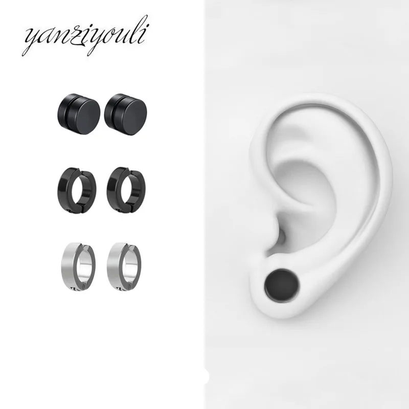 

Круглые серьги из нержавеющей стали в стиле рок-панк, мужские черные ювелирные изделия в стиле хип-хоп, волшебные, без пирсинга, манжеты, сер...