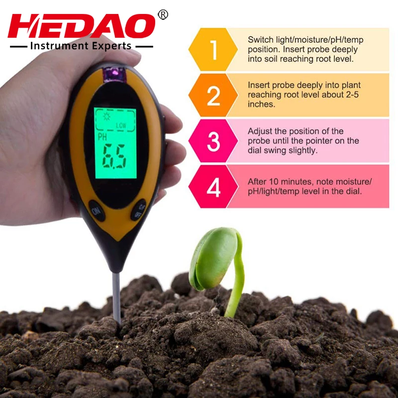 4 in1 грунт для растений измерители PH влаги Свет Влагомер почвы Солнечный свет
