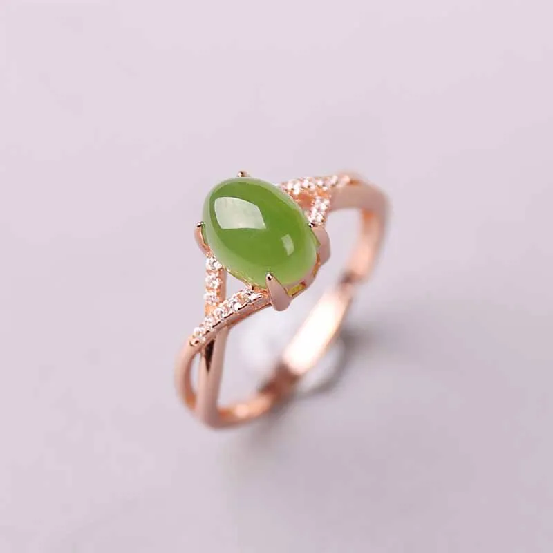 Женское кольцо из натурального нефрита и Tianyu серебра пробы с инкрустацией