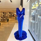 Thinyfull арабское вечернее платье-русалка, элегантное платье с длинным рукавом и V-образным вырезом, марокканский кафтан, мягкие бархатные платья для выпускного вечера, длинные женские платья Вечерние