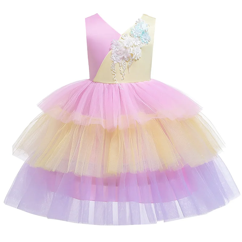 Pink Новинка года; стильное летнее платье для детей 2-10 лет; детское платье принцессы с единорогом; детская одежда; платье для девочек; свадебное платье - Цвет: Pink