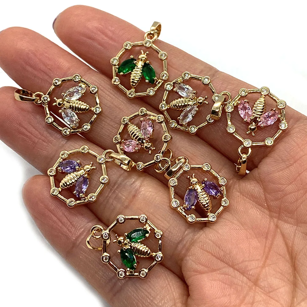 

5pcs/pack Metal Crystal Jewelry Charms Pendant Bee 4 Colors for Jewelry Making Multi-color Insect Style Pendants Necklace