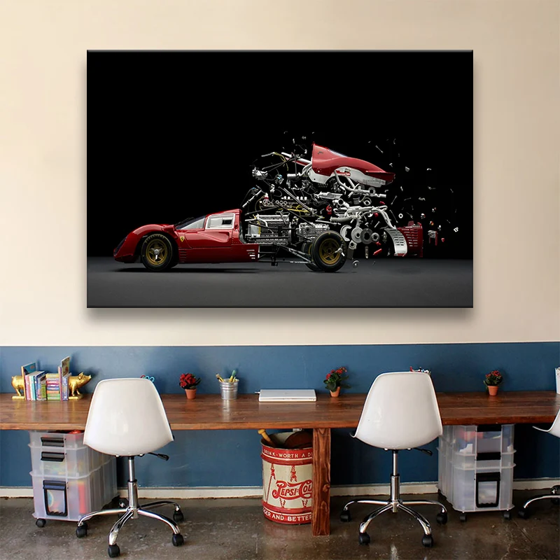 

Super sports car poster Ferraris 330P sports car retro disassembled car picture print and poster wall art canvas painting home