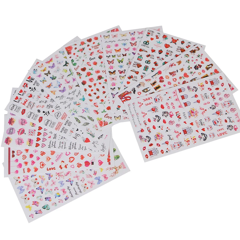 10 шт. Водные Наклейки для нейл-арта Переводные картинки с цветами сердечками