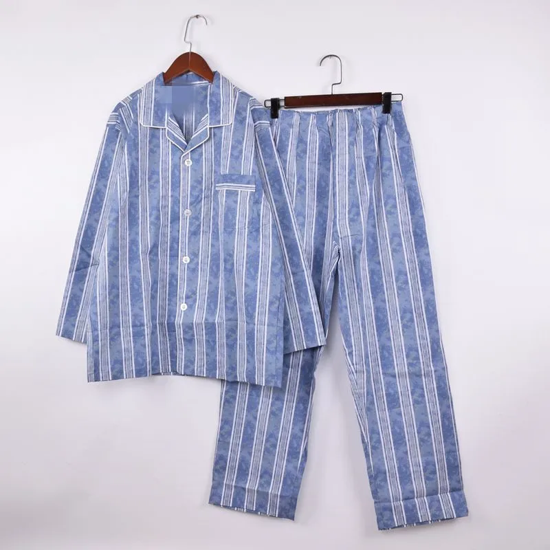 Men's clothing set, pajamas, cardigan, long-sleeved top + trousers, woven cotton, lounge sleep, loose sleepwear men