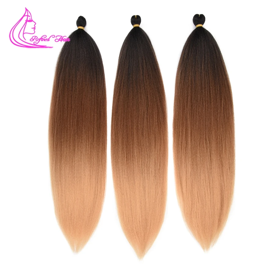 Refined Hair Pre Stretched Braiding Extensions Ombre Brown Blonde Jumbo Braids Synthetic Heat Resistant Yaki Straight |