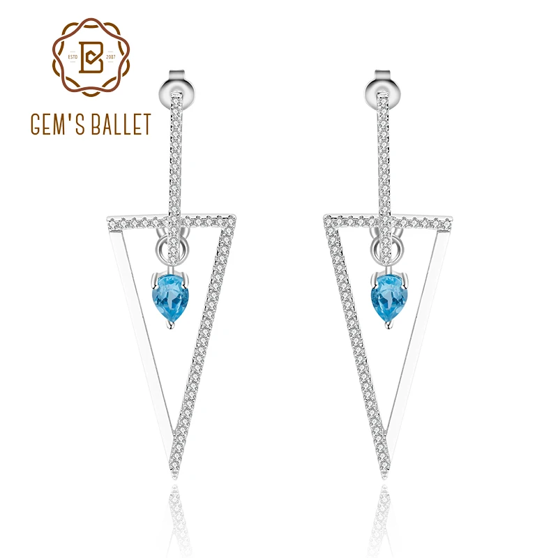 Серьги подвески женские из серебра 925 пробы с натуральным голубым