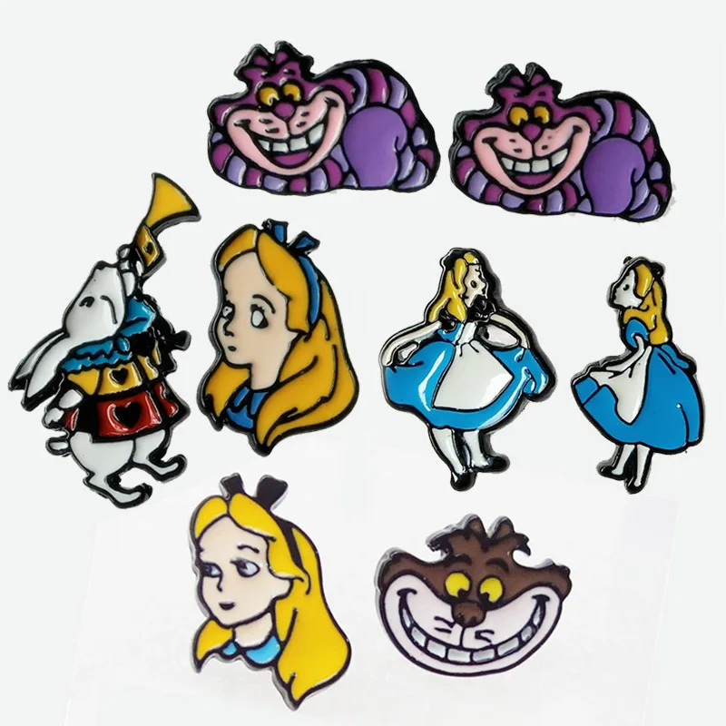 

YQ055 Alice in Wonderland Earrings Cheshire Cat Rabbit Korean Ear Studs Women Fashion Asymmetric Earrings Jewelry Friends Gifts