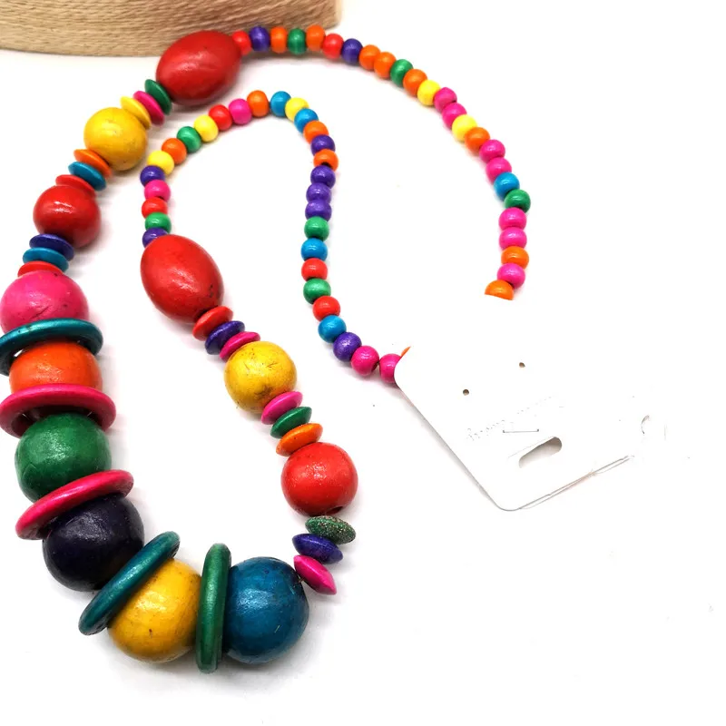 Длинное ожерелье из деревянных бусин в африканском стиле | Украшения и
