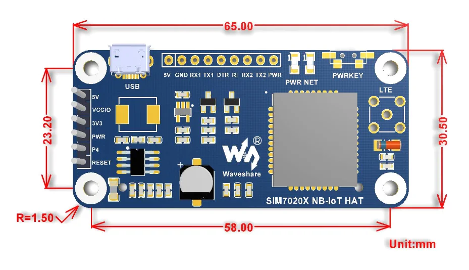 Шляпа Waveshare NB IoT для Raspberry Pi основанная на диапазонах SIM7020E B1/B3/B5/B8/B20/B28 Европы Азии