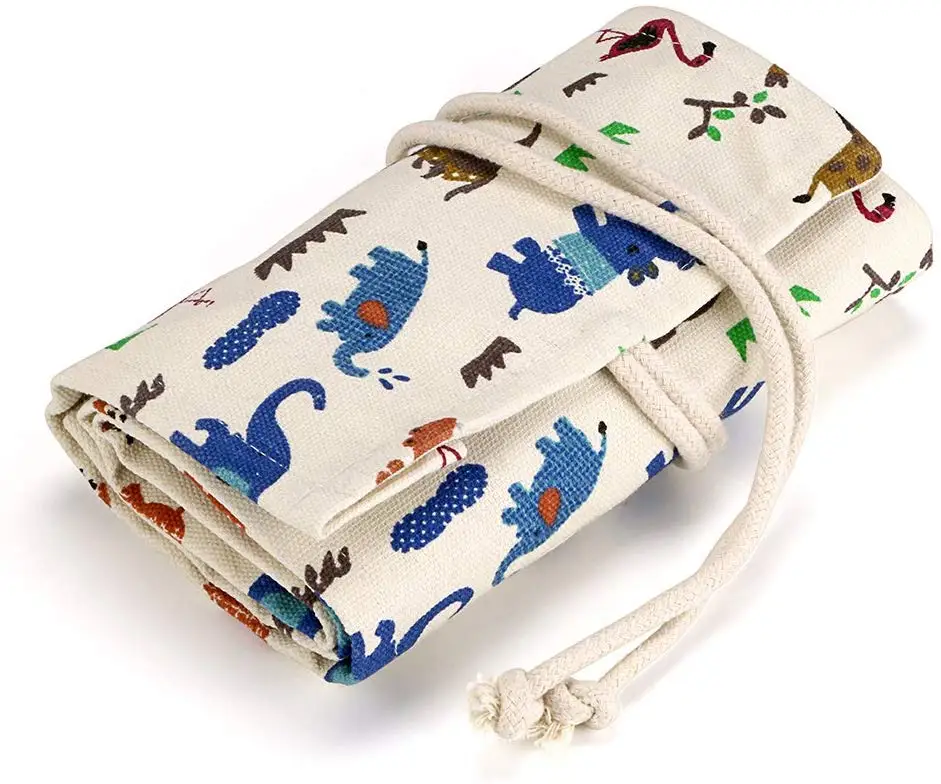 Милый холщовый карандаш ручной работы с мультипликационным рисунком зоопарка