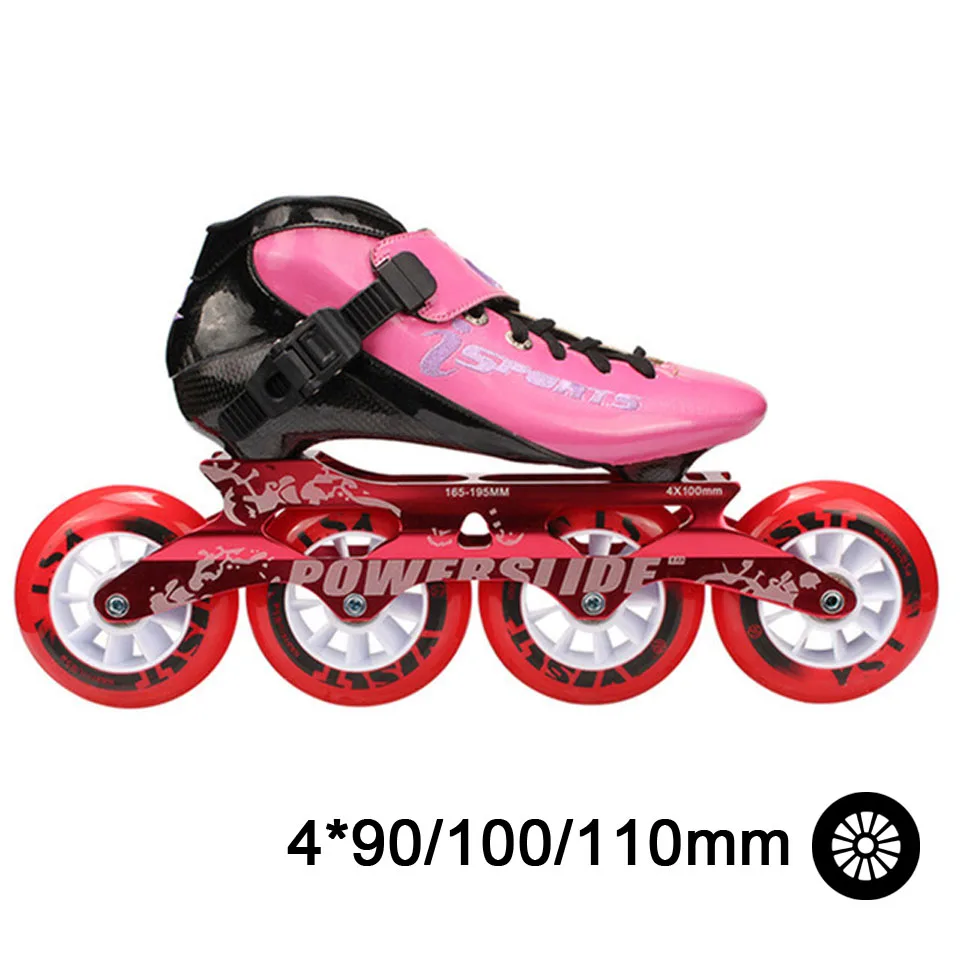 Pink 4 wheels ISPORTS скоростные роликовые коньки из углеродного волокна для соревнований 3*125 мм или 4*100/110 мм уличные гоночные коньки Patines роликовые коньки SH56 - Цвет: Pink 4 wheels