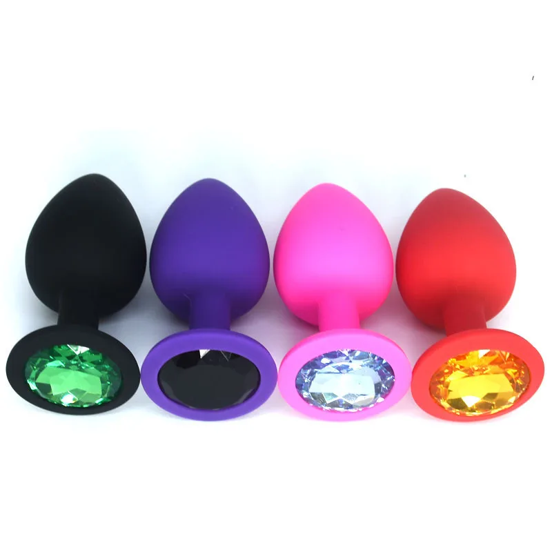 Medium Large Silicone Butt Plug with Crystal Jewelry Smooth Touch Anal No Vibration Sex Toys for Woman Men Gay | Красота и здоровье