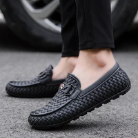 wotte fashion men casual shoes slip on loafers peas shoes men flat casual lazy shoes version breathable weaving mans shoes