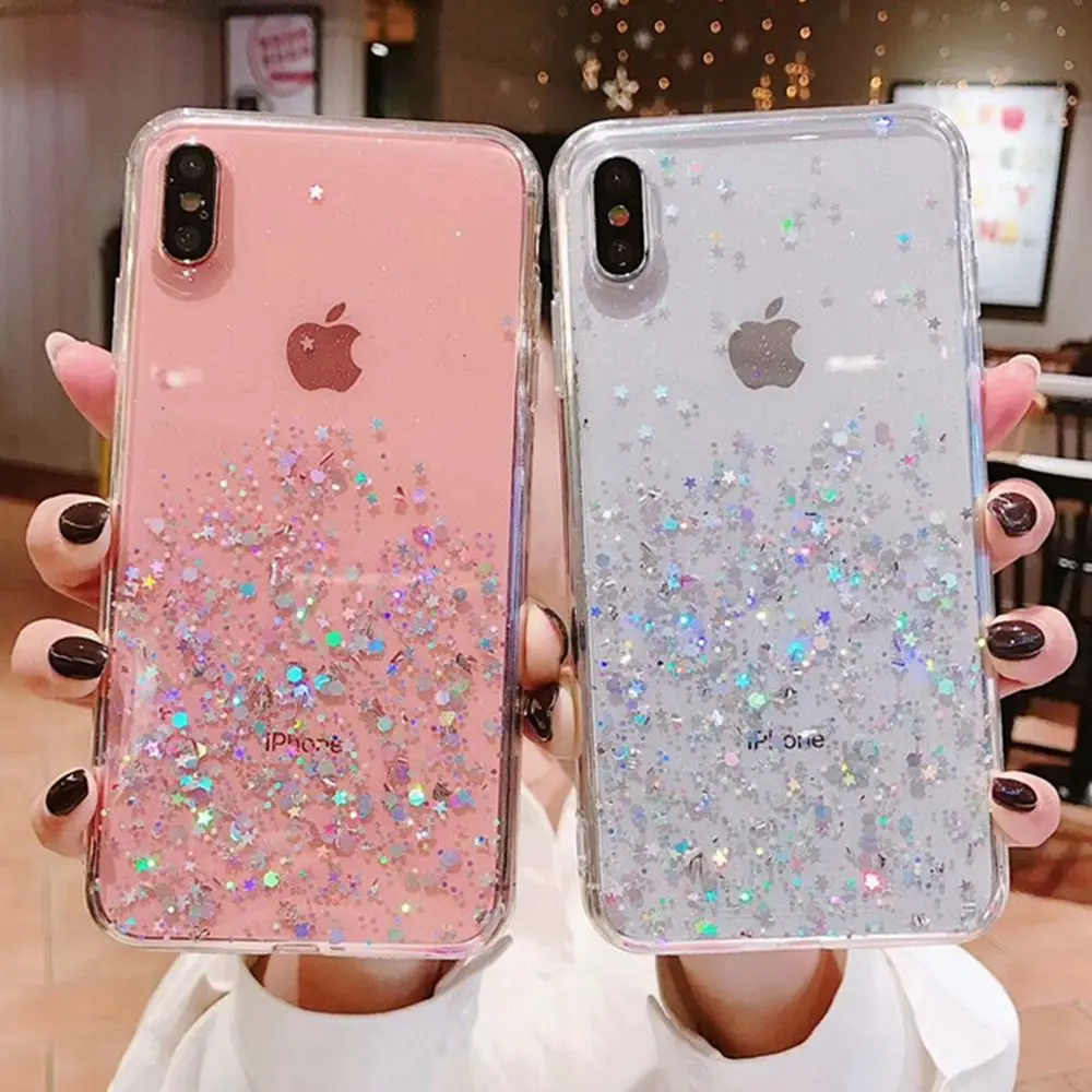 Glitter Bling Sequins Case For Samsung Galaxy S20 FE Ultra S8 S9 S10 Plus Note 10 Pro 8 9 Shine Star Transparent Soft TPU Cover | Мобильные