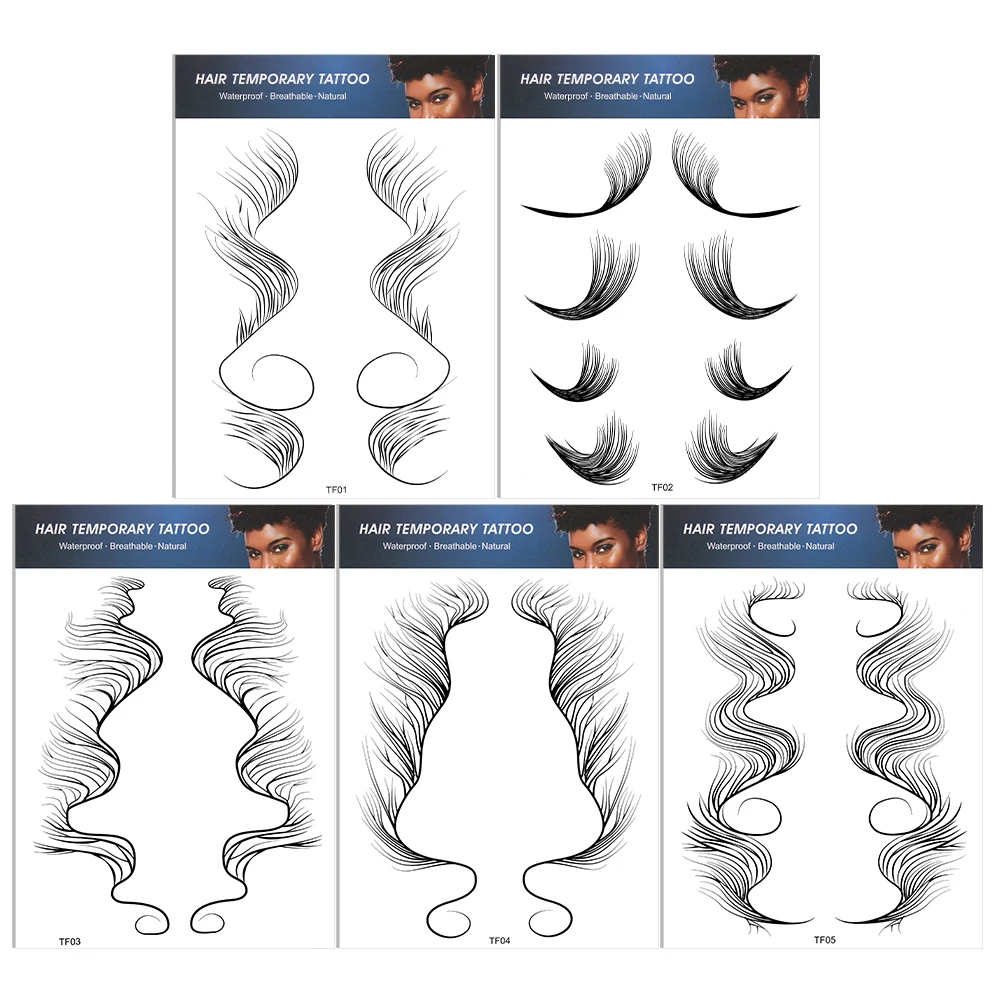 5 Types Hairline Tattoo Stickers Waterproof Baby Hair Edge Temporary Tattoo Sticker Natural Curly Hair Fake Tatoo Makeup Tools