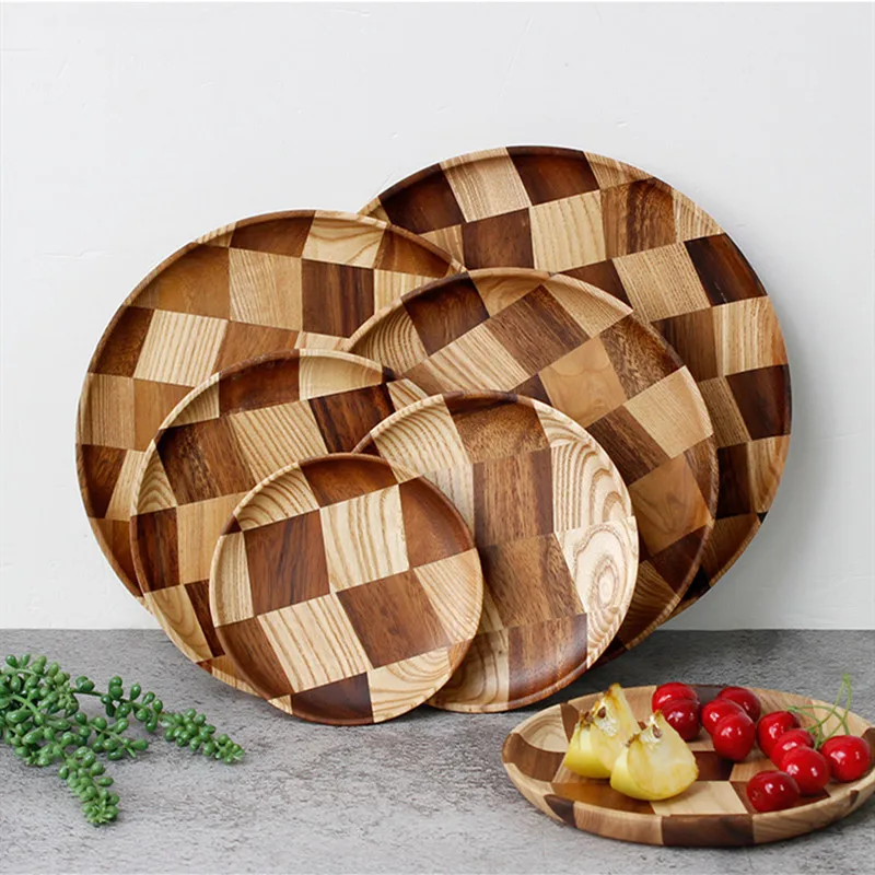 

Тарелка из цельной древесины с сеткой, поднос для фруктов блюдо, тарелка, чайный поднос десертный ужин, деревянная тарелка для хлеба