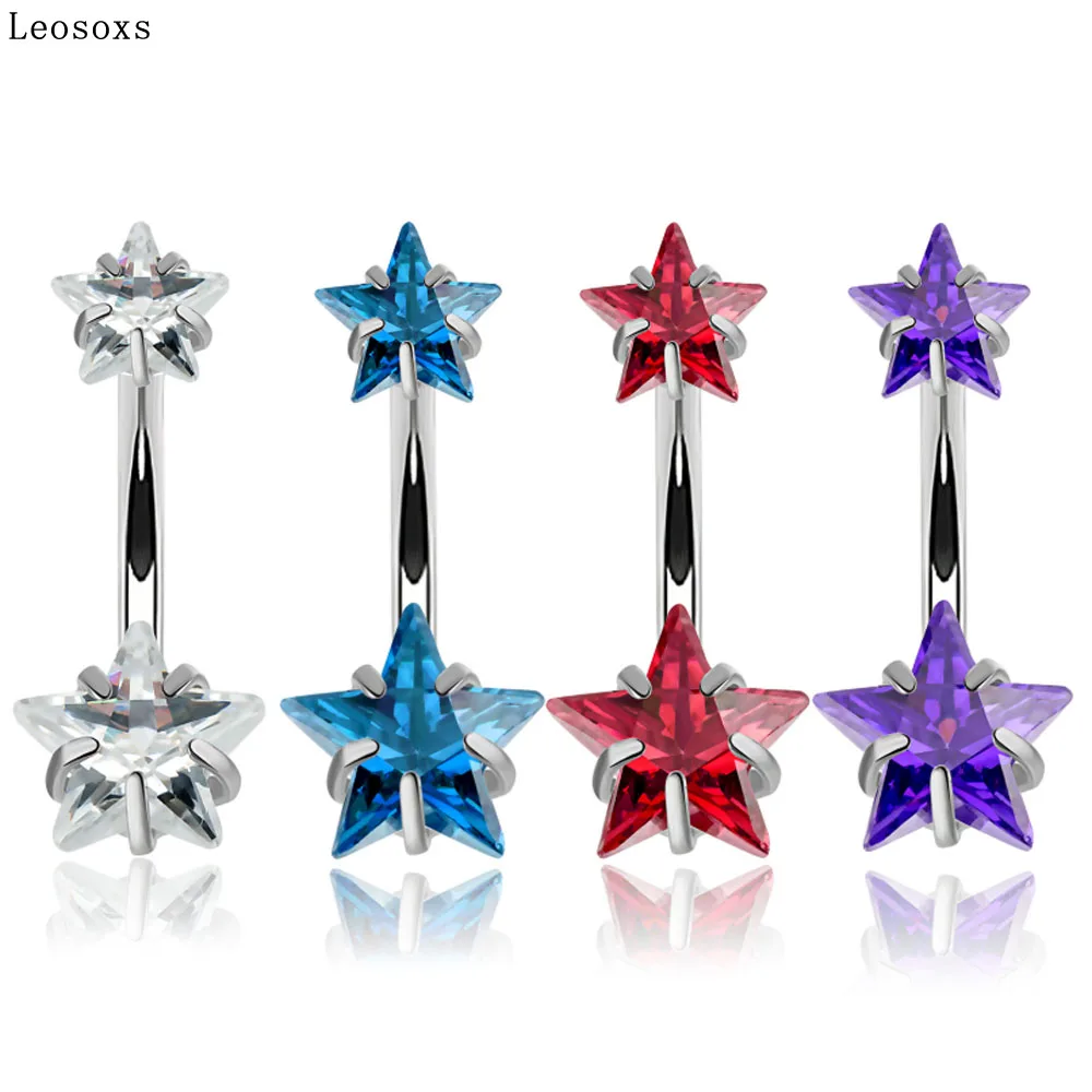 

Leosoxs Explosion five-pointed star stainless steel navel ring umbilical nail navel button puncture jewelry belly button rings