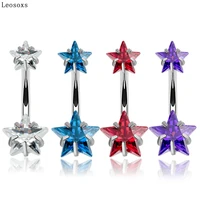 leosoxs explosion five pointed star stainless steel navel ring umbilical nail navel button puncture jewelry belly button rings