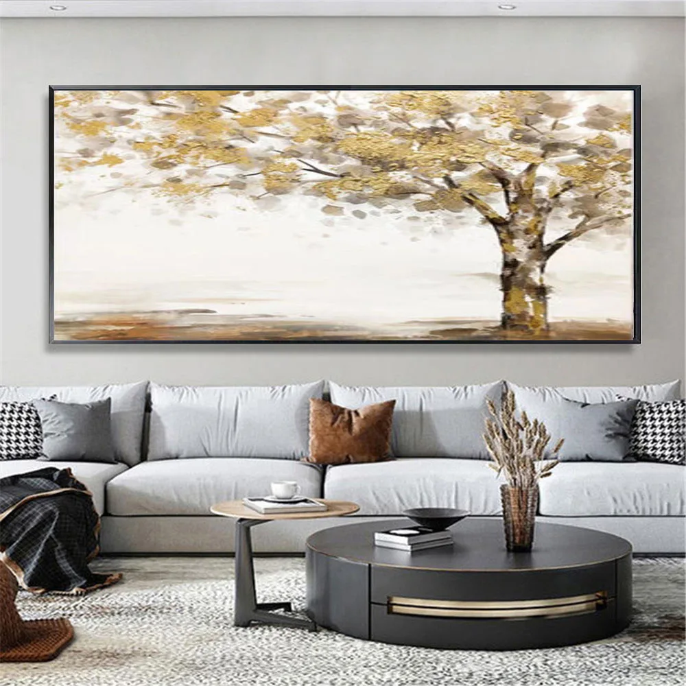 

Hand Painted Modern gold leaf craft canvas Painting Abstract Tree Of Life Art Style on home Living Room Porch decor oil painting