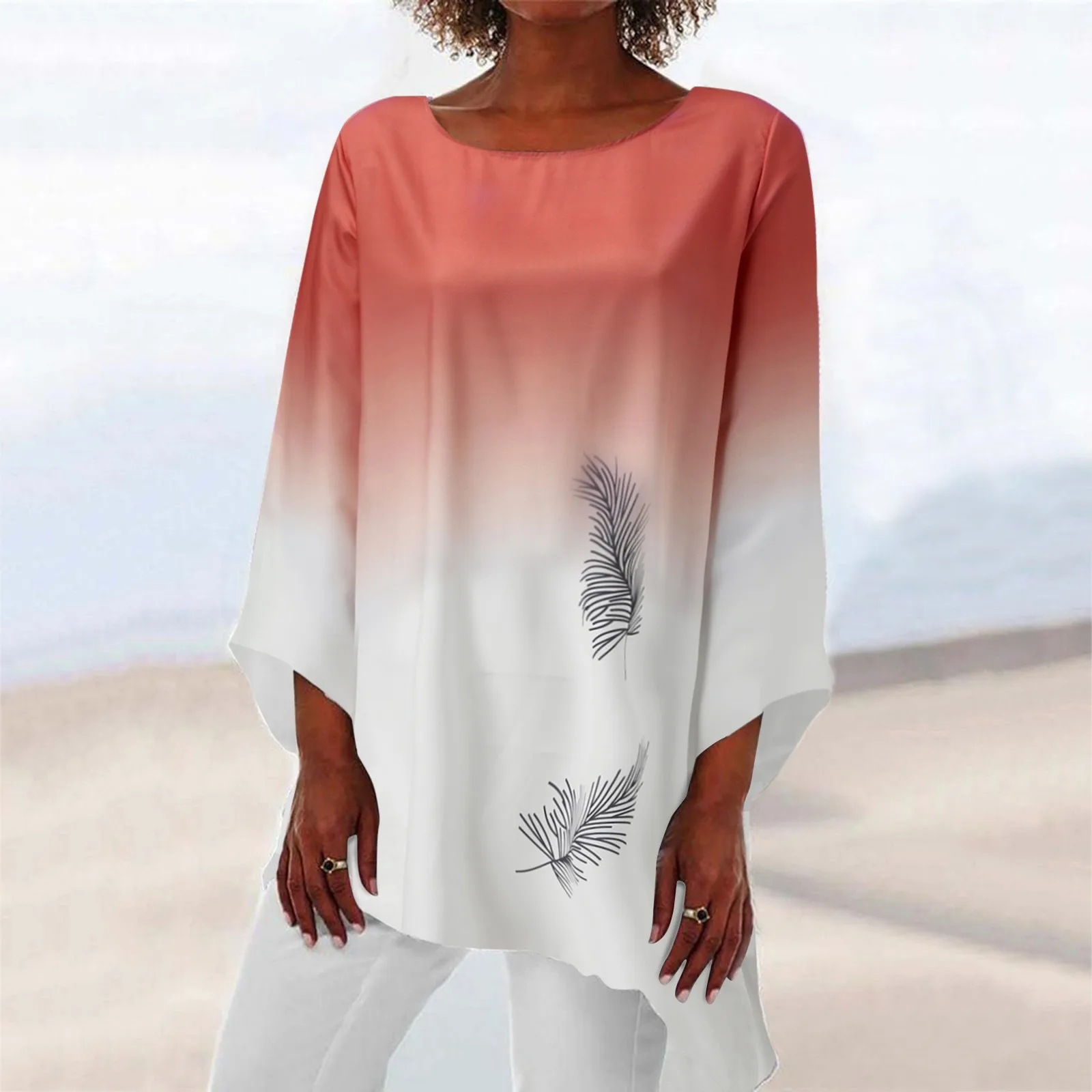 Женский пуловер с асимметричным подолом Повседневный градиентной талией и