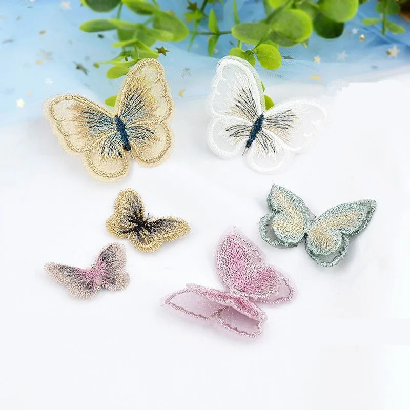 Бабочка патч вышивка кружева ткань двухслойные патчи для шитья одежды стикер DIY