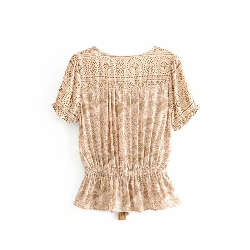 Винтажная шикарная Женская пляжная блузка из вискозы в богемном стиле с принтом