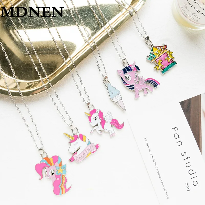 2019 девушки красочные Радуга ожерелье с подвеской в виде единорога мультфильм