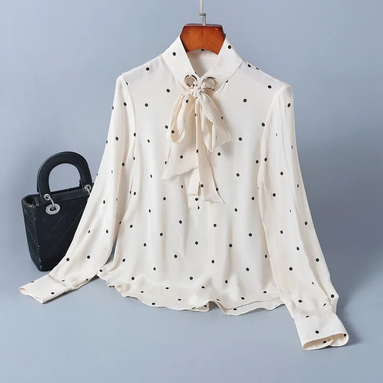 

New lead wave printed silk shirts female temperament of irregular Blouses Shirts