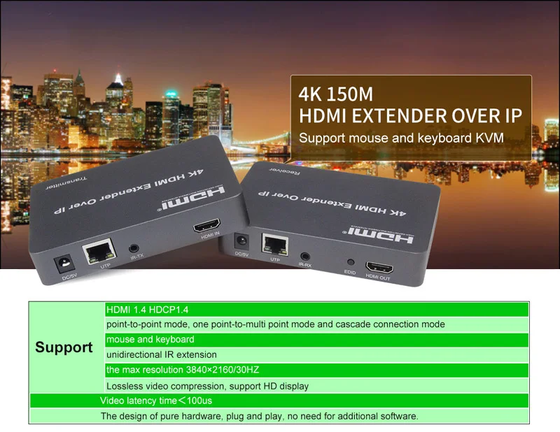 150 м 4 к KVM HDMI удлинитель по IP через UTP RJ45 Cat5E Cat6 Ethernet кабель Поддержка USB мышь клавиатура 1 передатчик 30 приемник