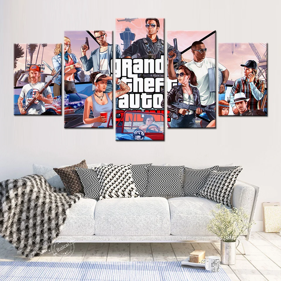 GTA 5 постер Grand Theft Auto V видео игра холст картина печать на стене картины для