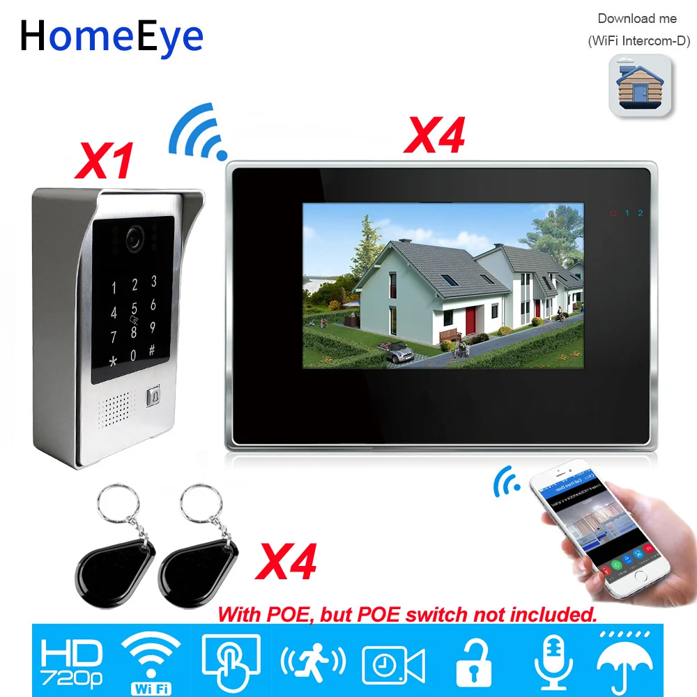 IP видеодомофон 720P Wi Fi 7 дюймов сенсорный экран|Видеодомофон| |